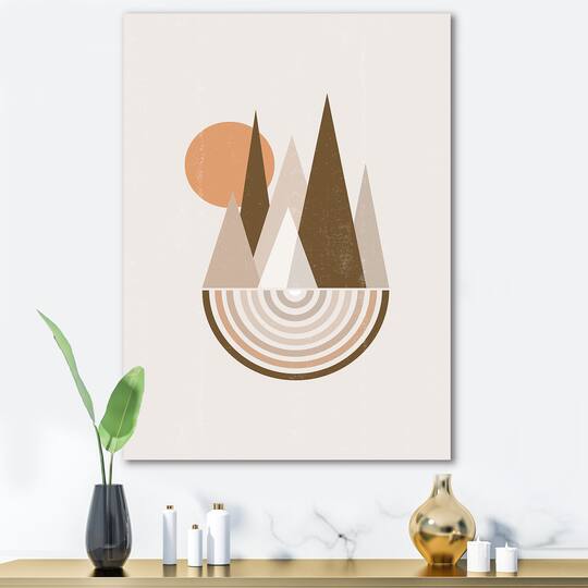 Designart - Minimalistic Mountain Landscape With Red Full moon